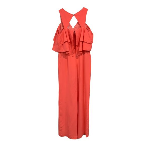Trina Turk Size 4 Jumpsuit Josephine Coral Ruffle Cold Shoulder Trouser Coral - Picture 3 of 12